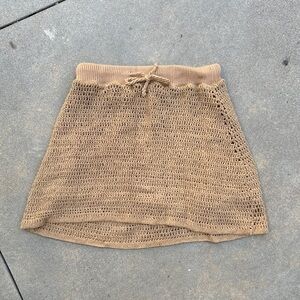 Crocheted Knit RIPCURL Drawstring Mini Skirt - Tan